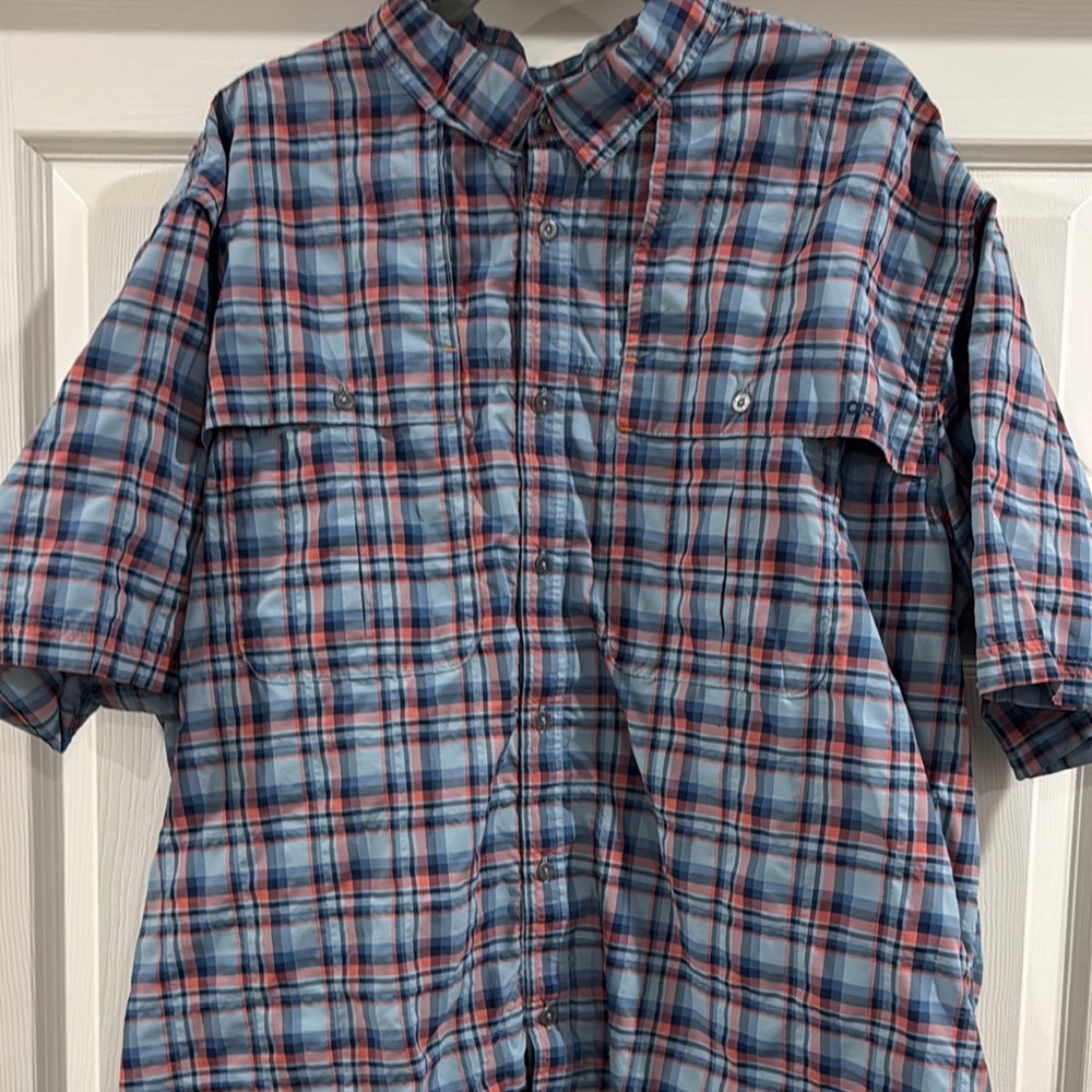 Orvis Blue and Red Plaid Casual Button Down Shirt